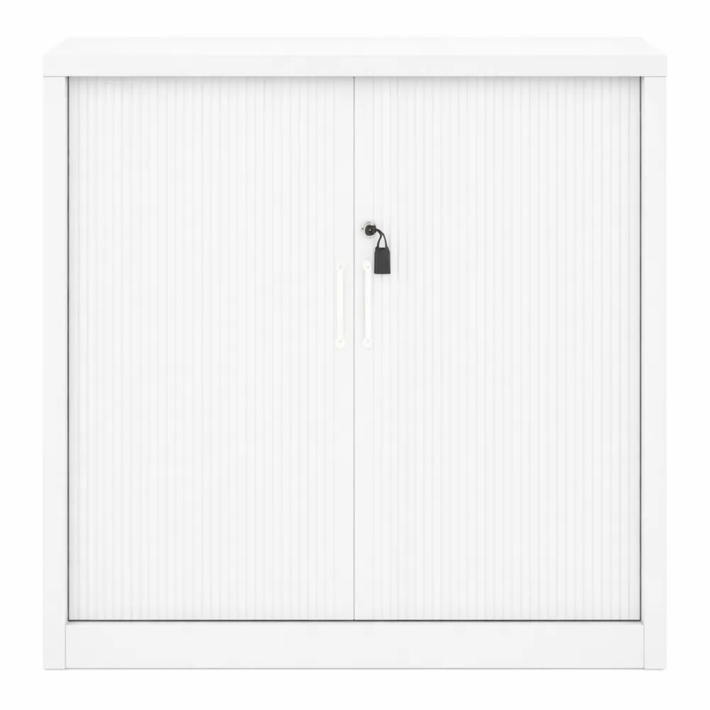 Armoire à Portes Coulissantes en Acier Blanc pour Bureau 90x40x90 cm
