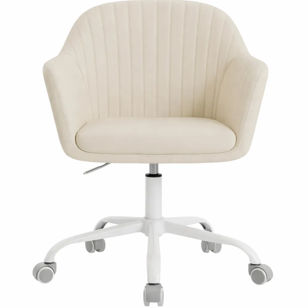 Chaise Pivotante Ergonomique en Velours Beige pour Bureau et Chambre