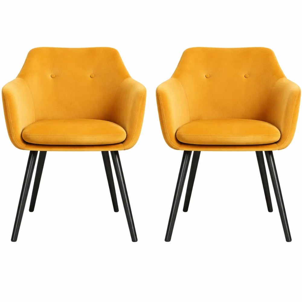 Chaises de salle à manger en velours jaune avec pieds en bois noir - Lot de 2