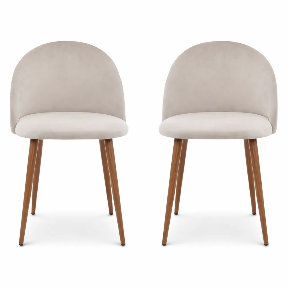 Lot de 2 chaises de salle à manger en velours gris clair avec pieds en métal