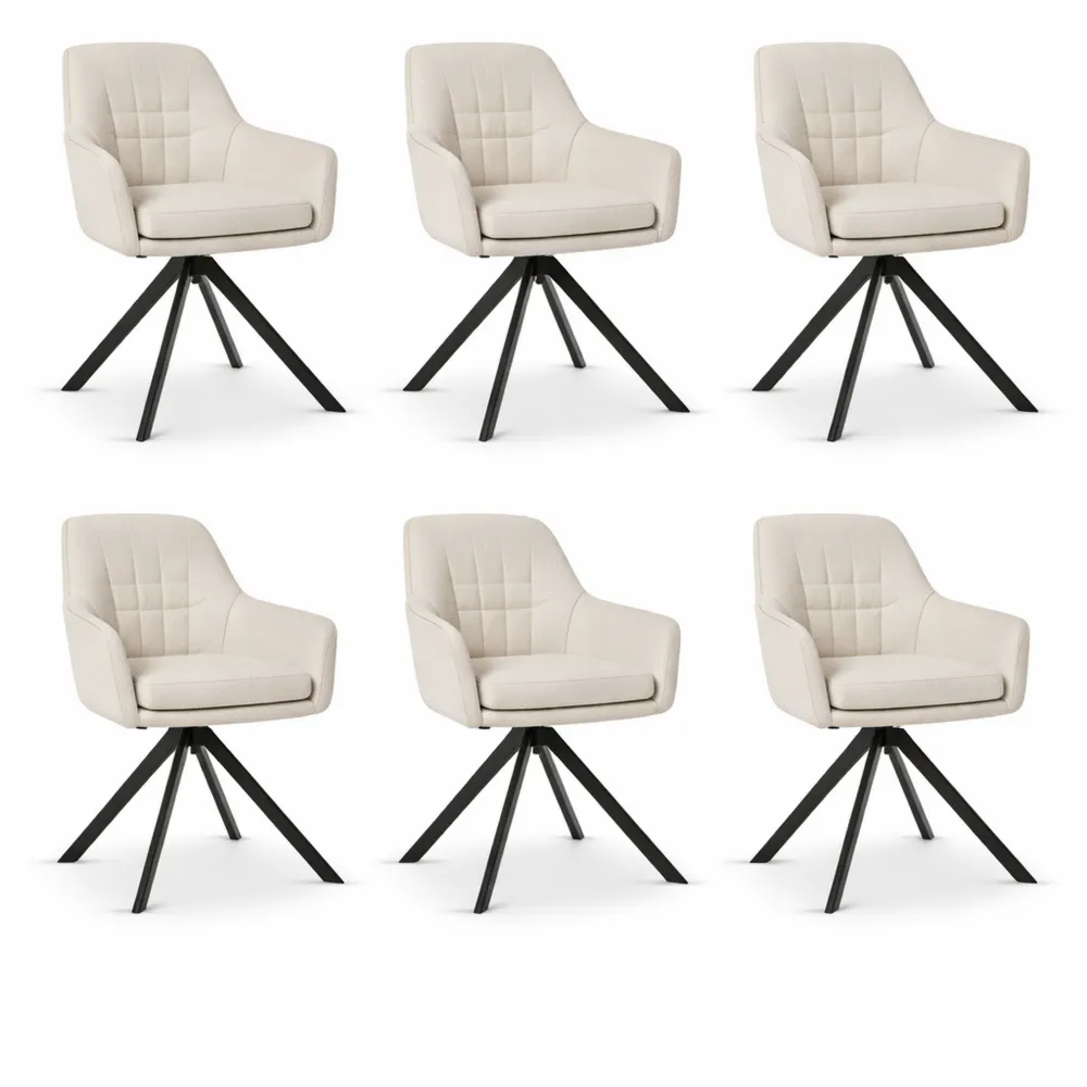 Ensemble de 6 chaises pivotantes en lin beige pour salle à manger ou bureau