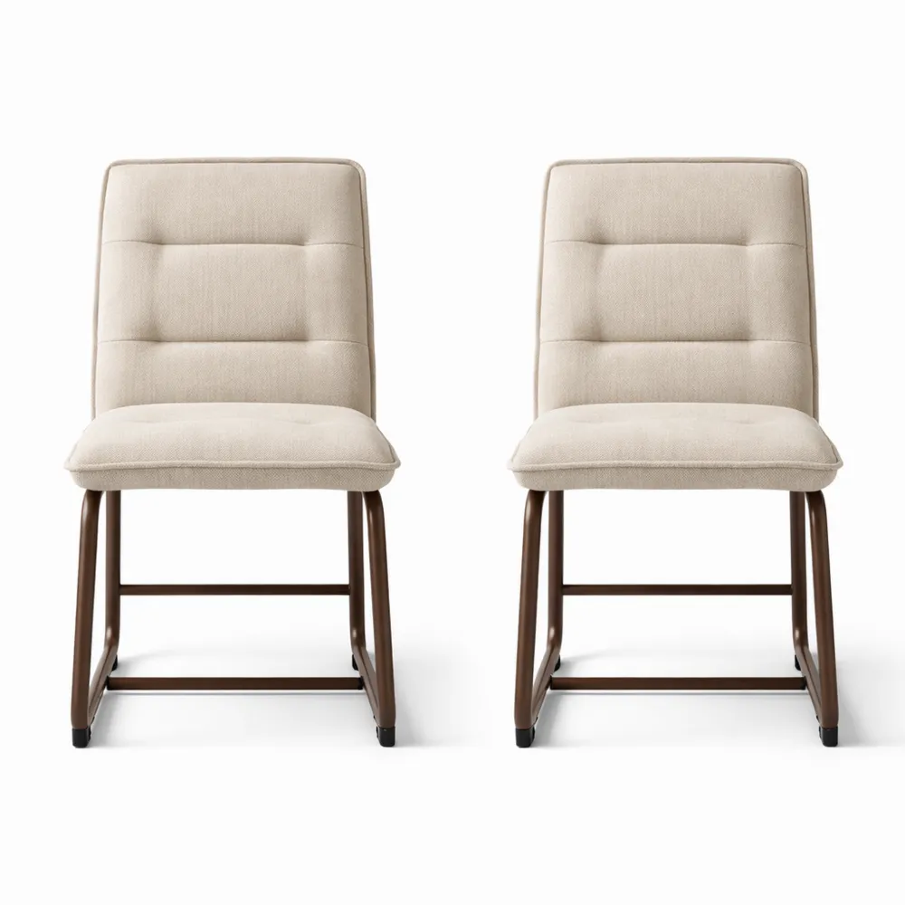Lot de 2 chaises de salle à manger modernes en lin avec pieds en métal, confortables pour cuisine ou salon, beige