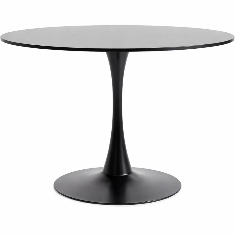 Table à manger ronde minimaliste, noire, en MDF et acier, pour 4 personnes, idéale pour salle à manger ou bureau