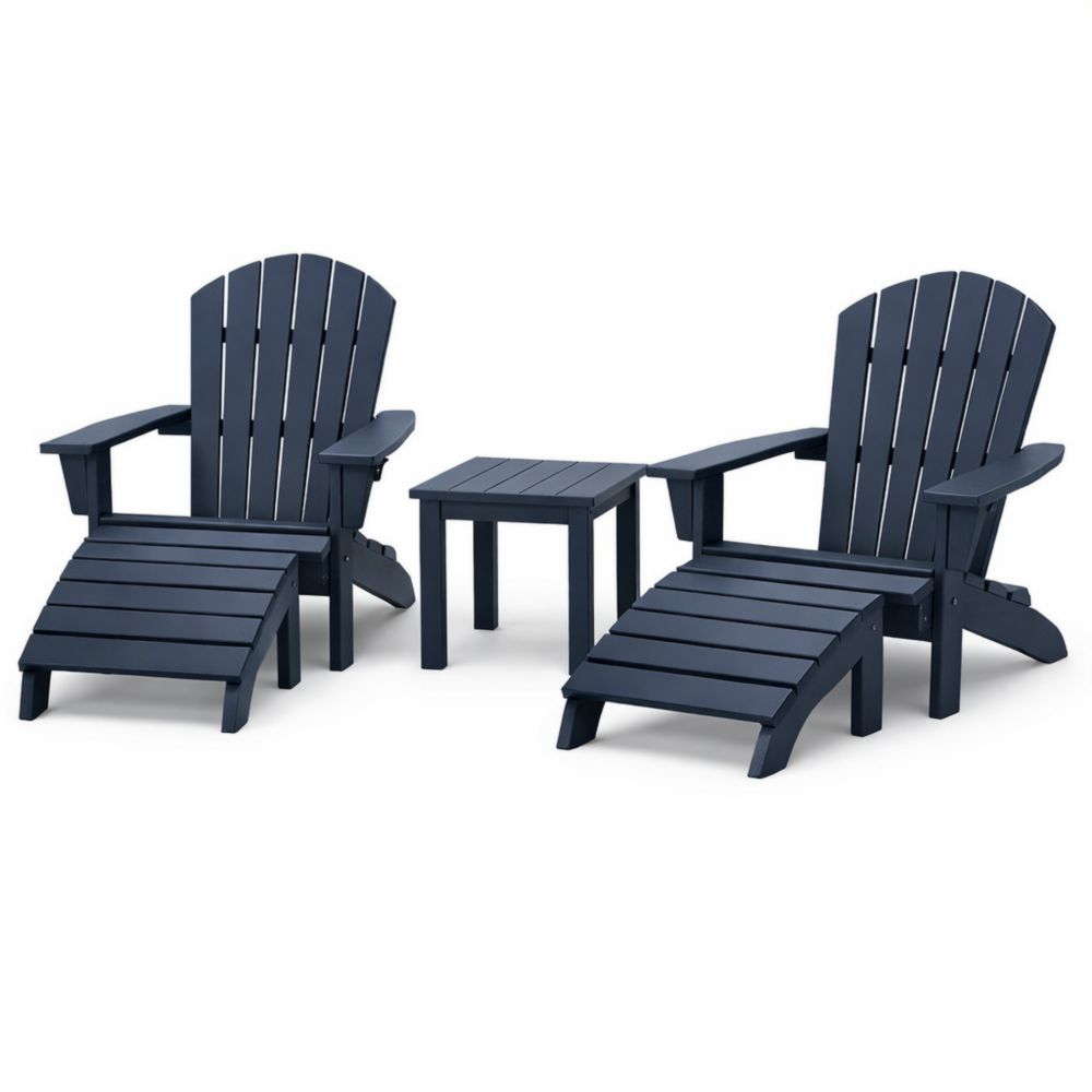 Ensemble de chaises Adirondack avec repose-pieds et table en polyéthylène bleu