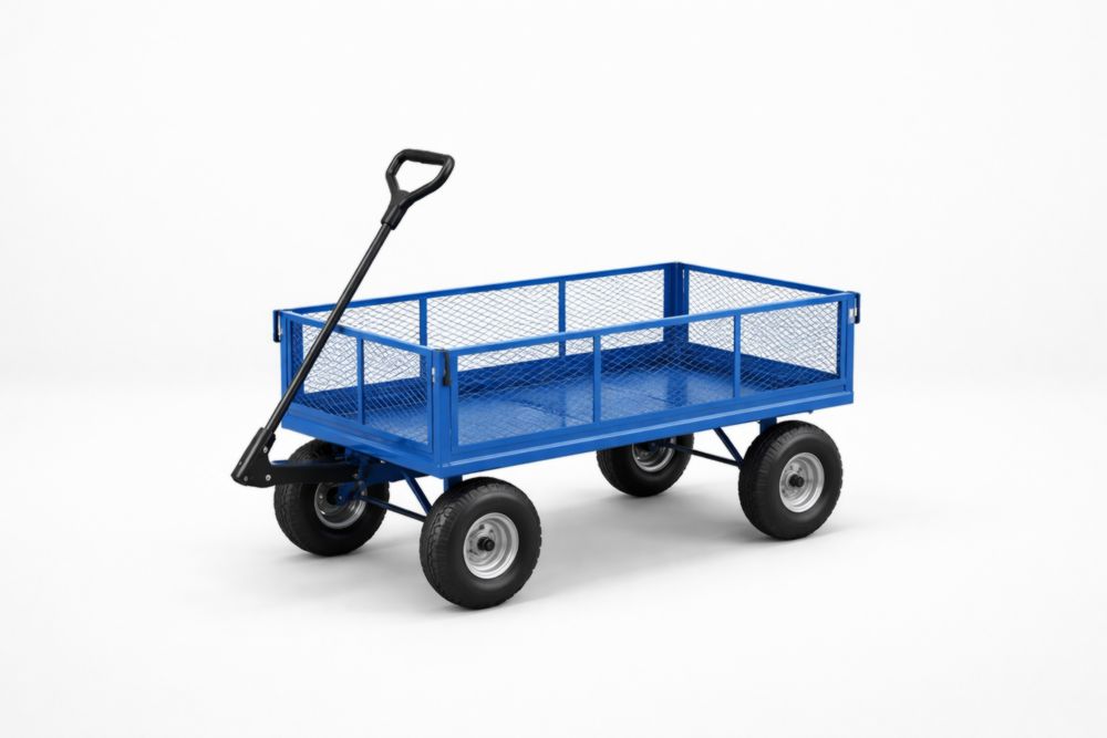 Chariot utilitaire en métal bleu 120cm x 60cm x 50cm