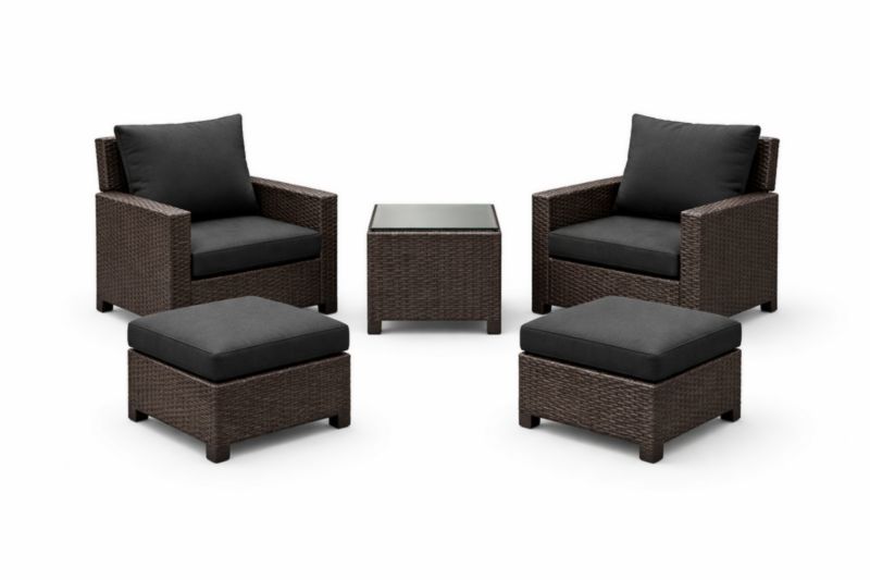 Ensemble de jardin en rotin avec coussins noirs