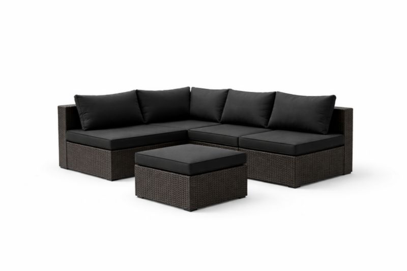 Ensemble de Canapé d'Angle en Résine Tressée avec Coussins Noirs