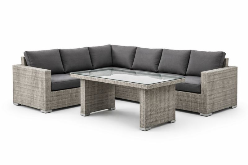 Ensemble de canapé d'angle en résine tressée avec table en verre trempé gris