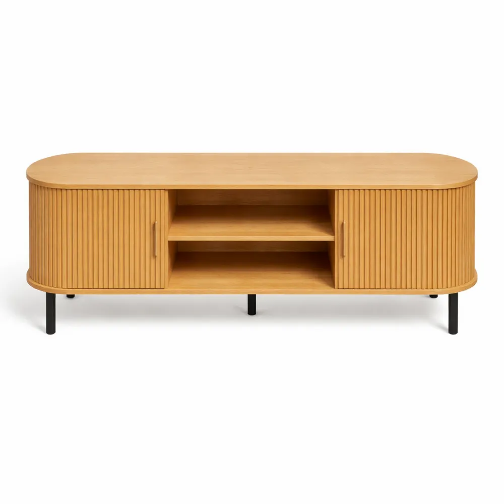 Meuble TV avec Portes Coulissantes et Étagère Ajustable-Furnihouseco