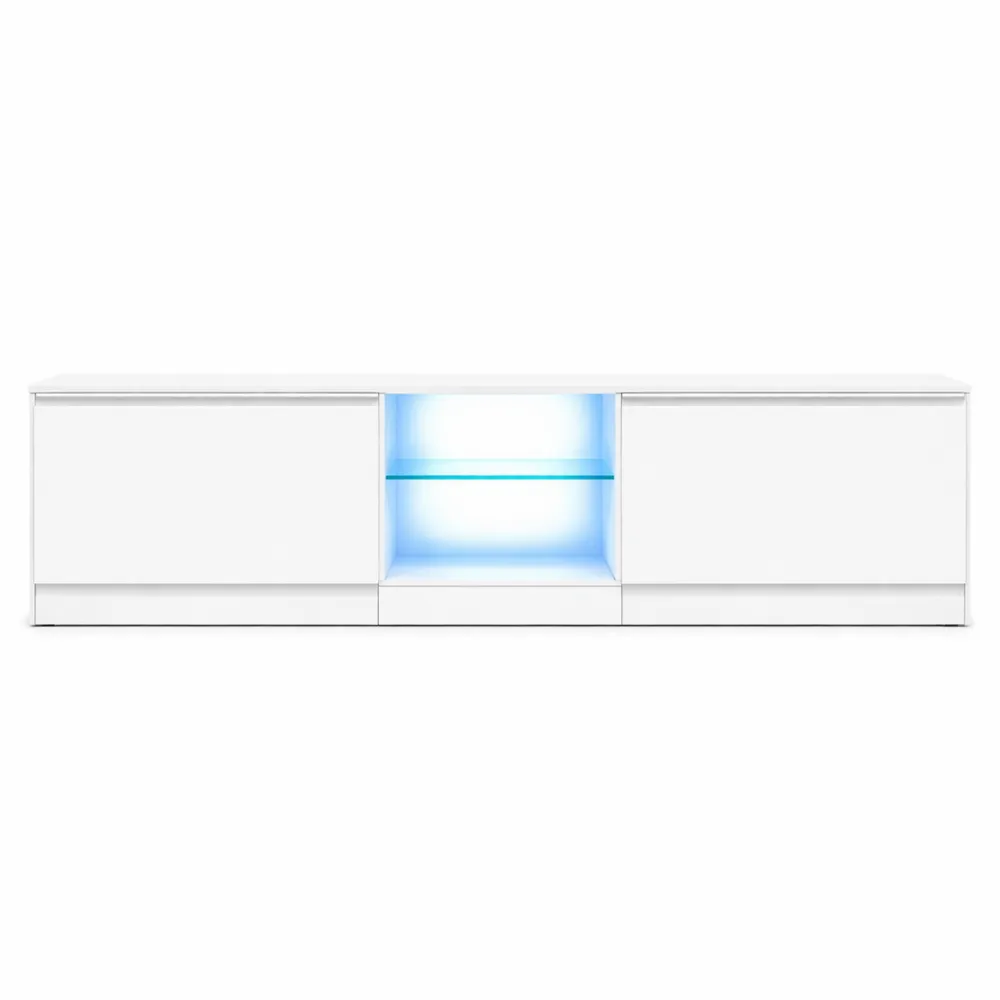 Meuble TV Moderne avec Éclairage LED, Armoire Basse pour Salon, Blanc-Furnihouseco