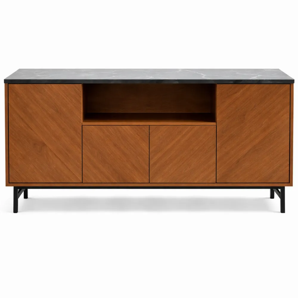 Élégant meuble TV en bois avec étagères et passe-câbles-Furnihouseco