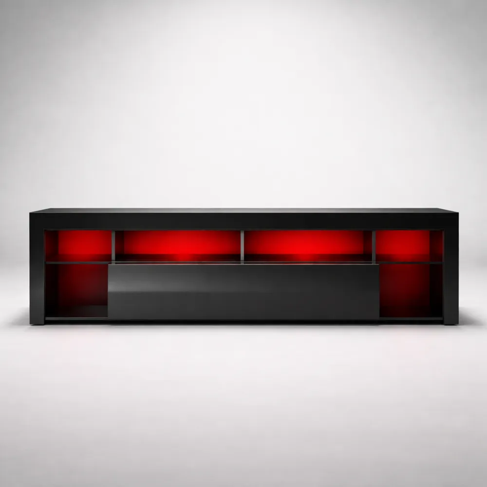 Meuble TV avec Éclairage LED et Couleur Réglable, Dimensions 160x35x50.5cm, Capacité 30 kg-Furnihouseco
