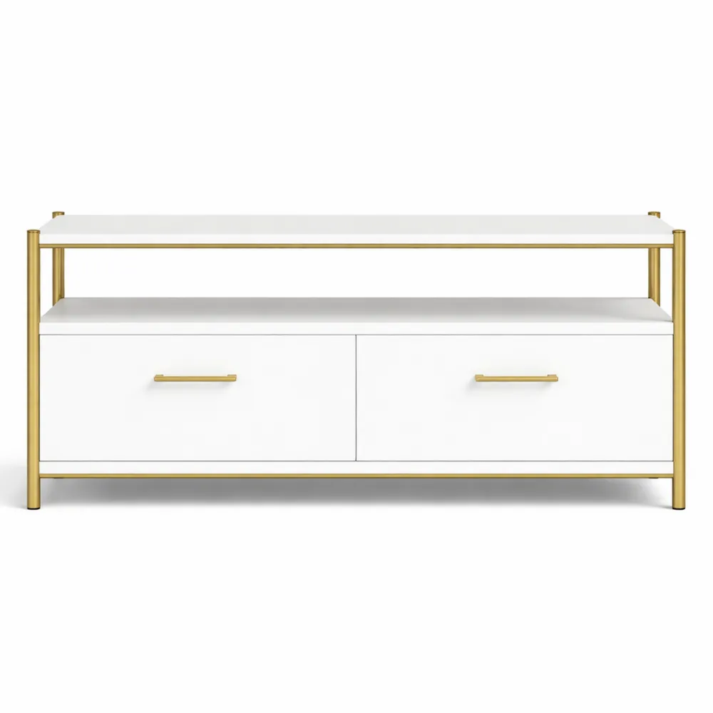 Meuble TV avec Étagère Ouverte et Portes Rabattables pour Écrans jusqu'à 55 Pouces-Furnihouseco