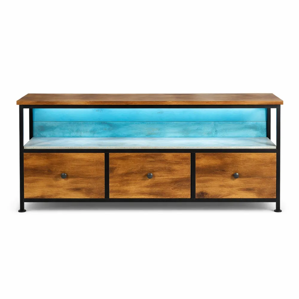 Meuble TV rétro avec LED et tiroirs-Furnihouseco