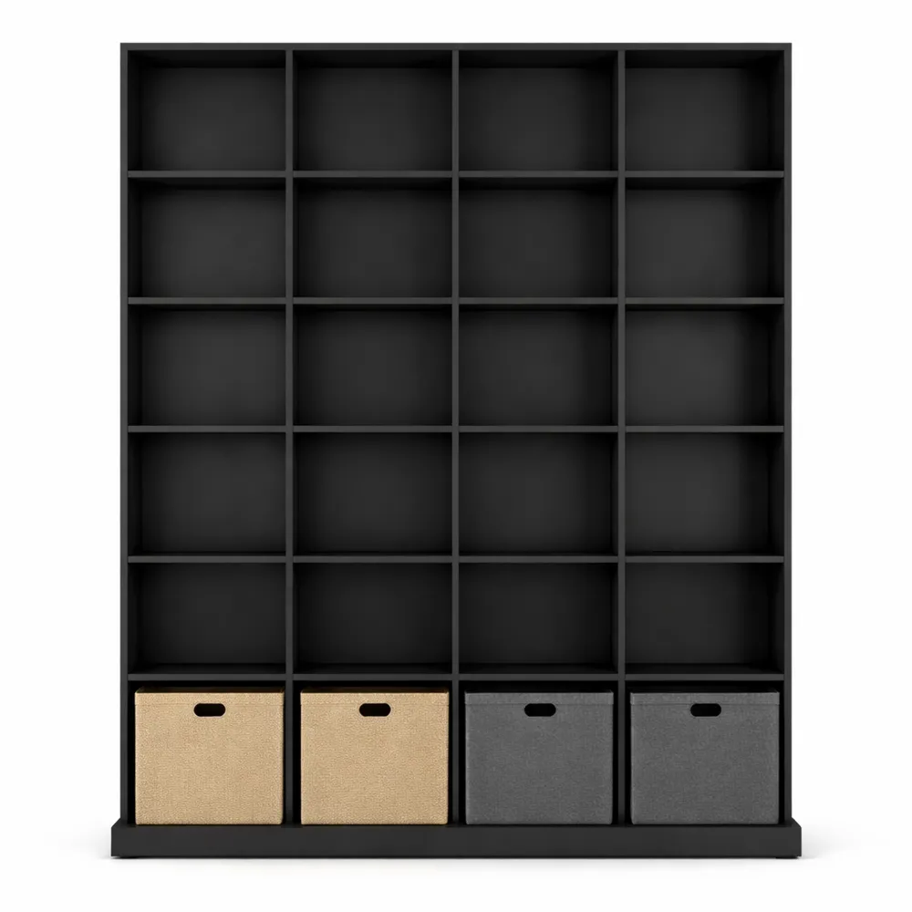 Grande étagère autoportante noire avec compartiments réglables pour salon et bureau-Furnihouseco