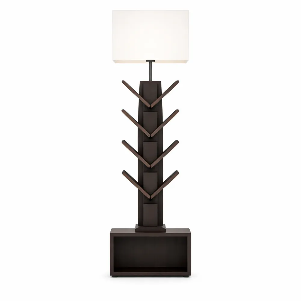 Bibliothèque Arbre avec Éclairage et Télécommande, 6 Étagères pour Livres et Médias, Meuble d'Angle Polyvalent-Furnihouseco