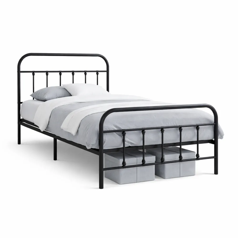 Cadre de Lit en Métal pour Chambre Adulte, 90x200 cm, Noir-Furnihouseco