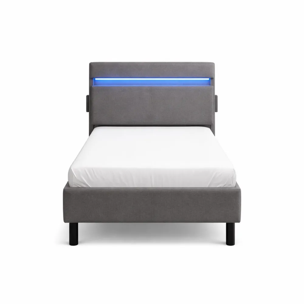 Cadre de Lit Métal Moderne 90x190 cm avec LED et Ports USB-Furnihouseco