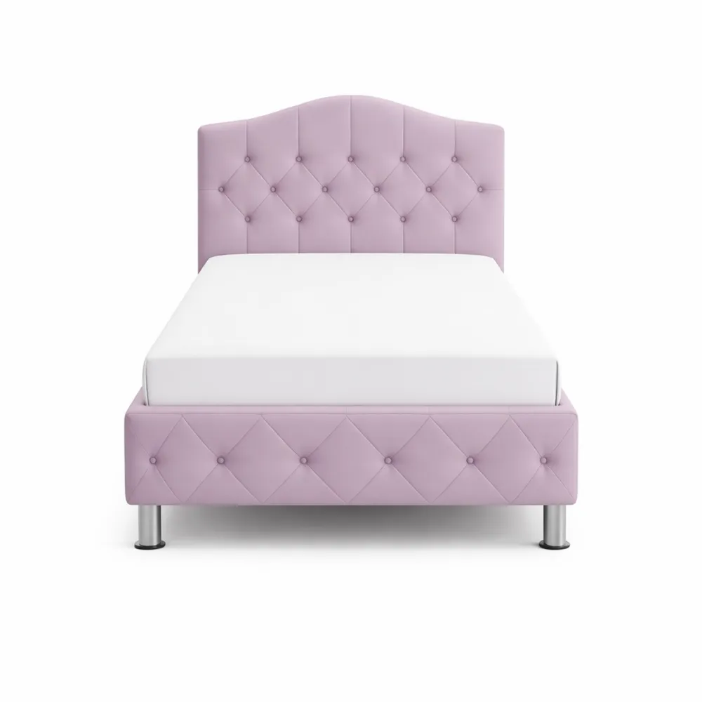 Lit Simple pour Adulte ou Enfant, Couchage 90 x 190 cm, Tissu Capitonné Gris-Furnihouseco