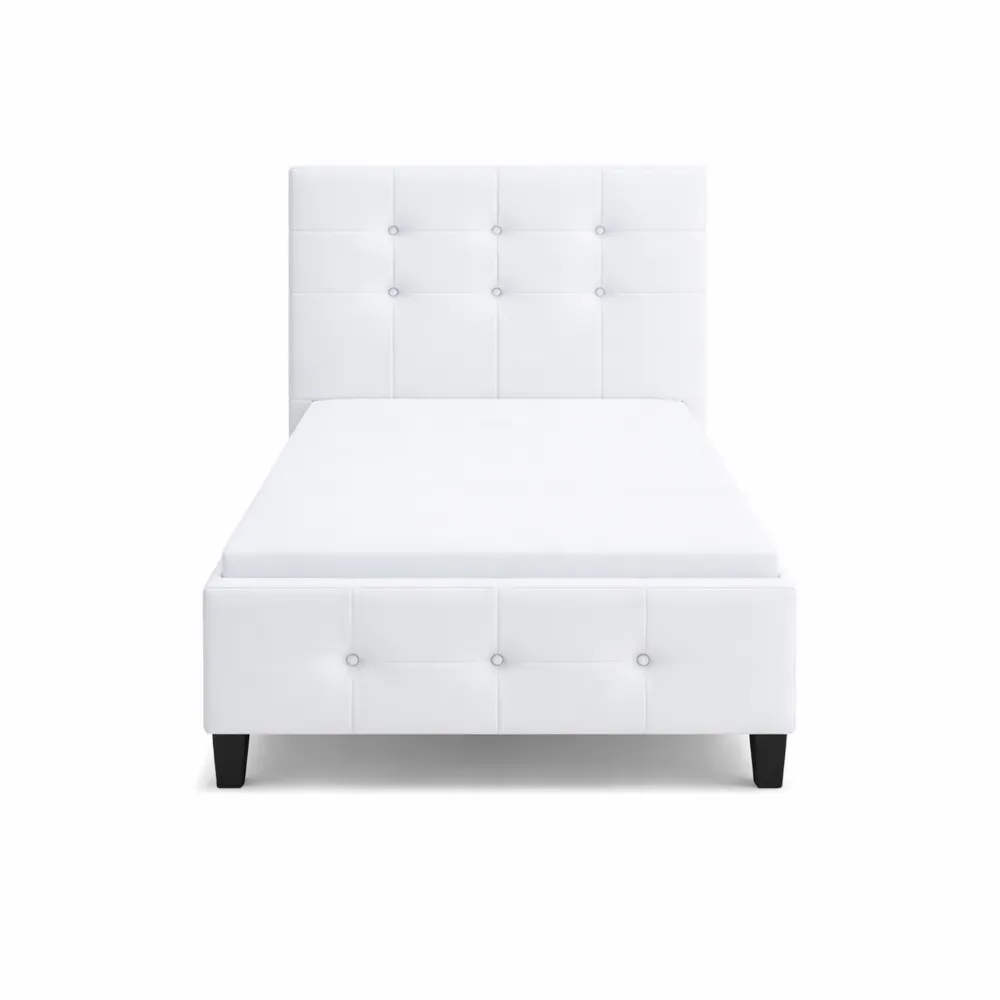 Lit simple 90x190 cm avec tête et pied capitonnés, revêtement blanc-Furnihouseco