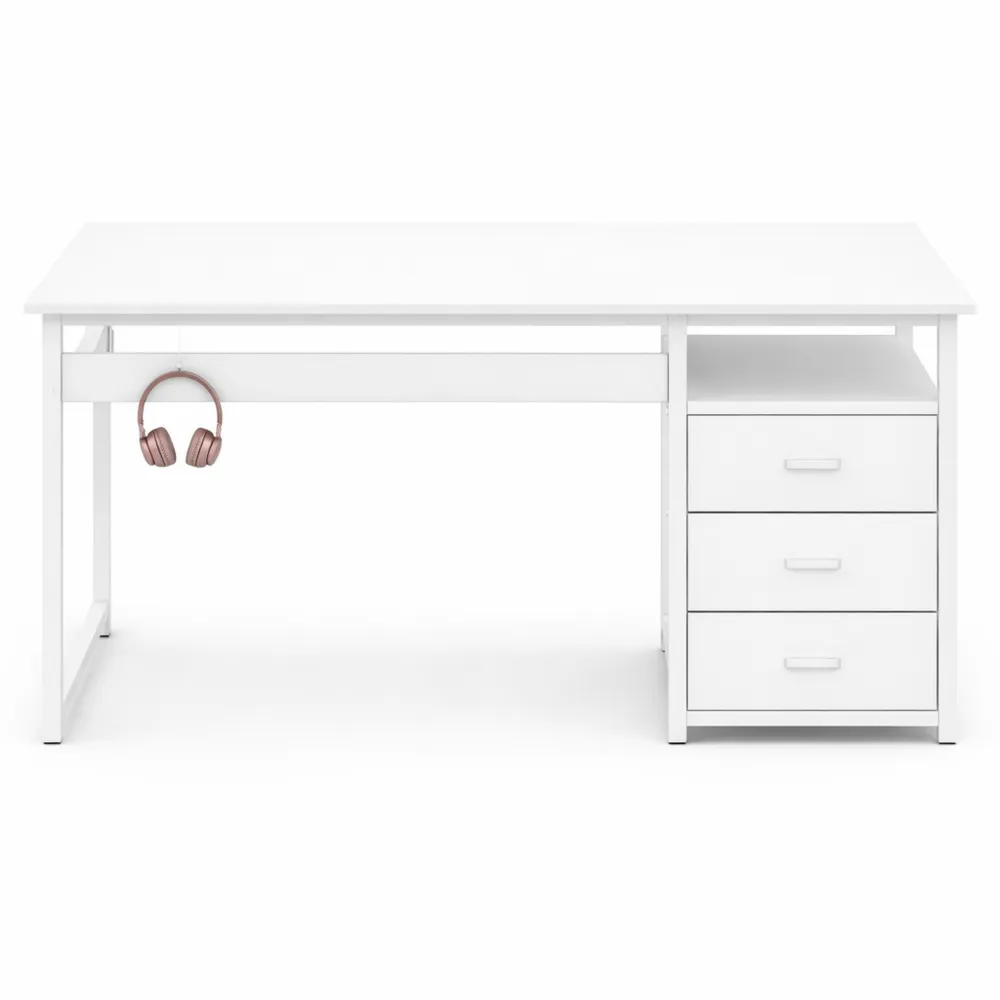 Bureau multifonction avec tiroirs et prises USB, blanc-Woodlivingco
