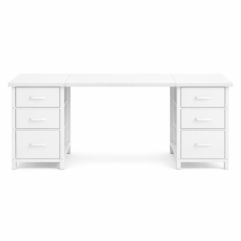 Bureau Informatique Blanc avec Rangement et 6 Tiroirs, 160x52 cm-Woodlivingco