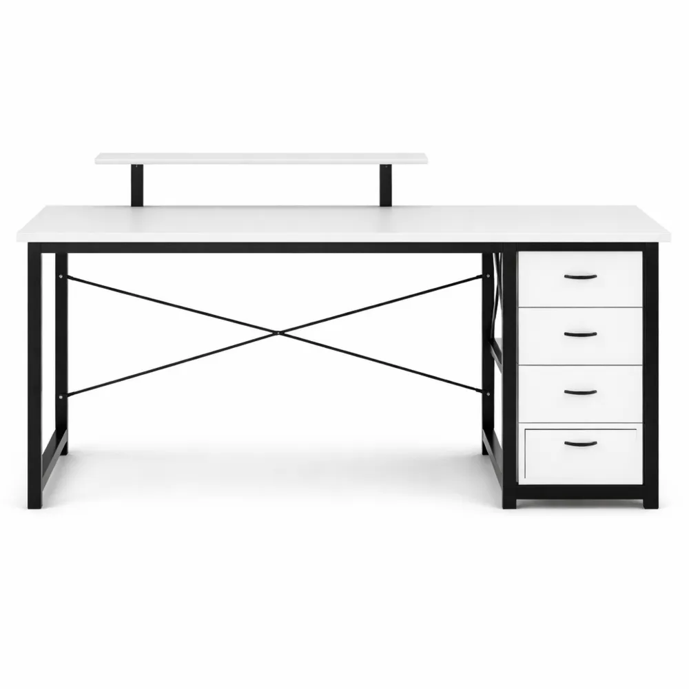 Bureau d'angle en L réversible avec tiroirs et ports USB pour domicile-Woodlivingco