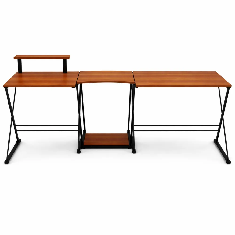 Bureau d'angle en L avec plateau spacieux et étagères-Woodlivingco