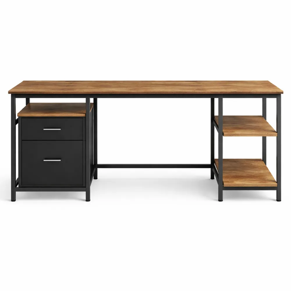 Table Informatique avec Rangement et Tiroirs, Style Industriel-Woodlivingco