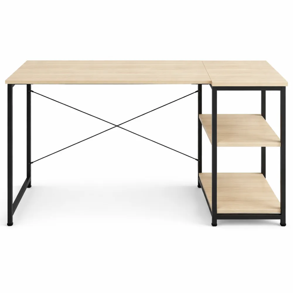 Table en L avec Rangement et Étagère pour Bureau et Chambre-Woodlivingco