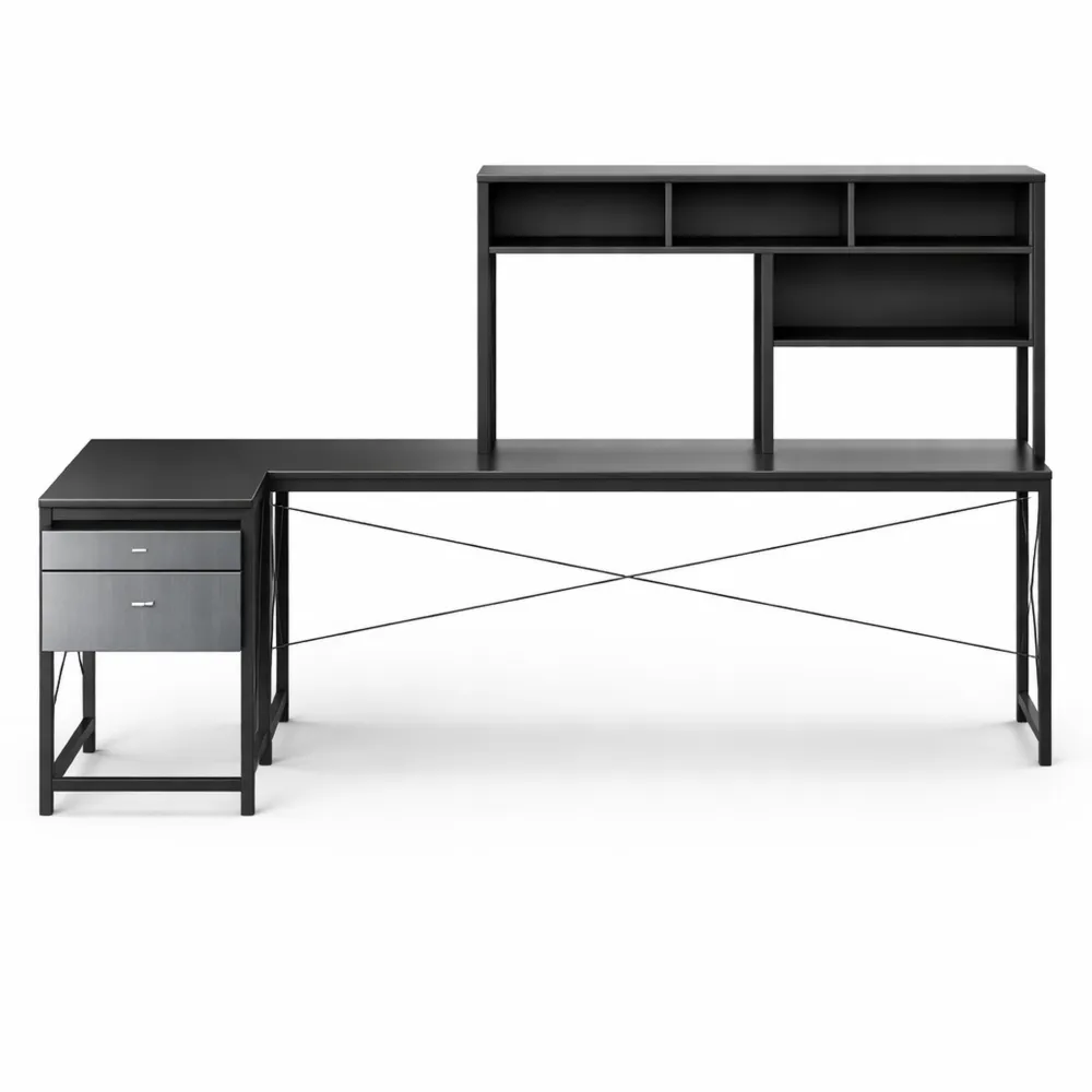 Table de Jeu d'Angle en L avec Étagère et LED-Woodlivingco