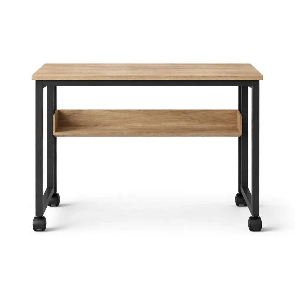 Bureau pliant portable avec rangement, idéal pour petits espaces, assemblage facile, gris-Woodlivingco