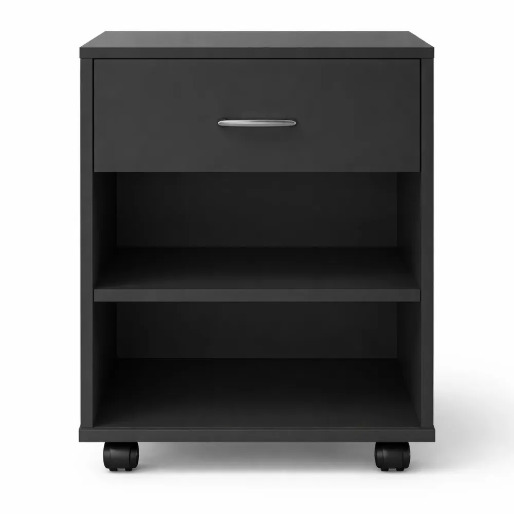 Caisson de Bureau sur Roulettes Noir en Bois 46x36x59 cm-Woodlivingco