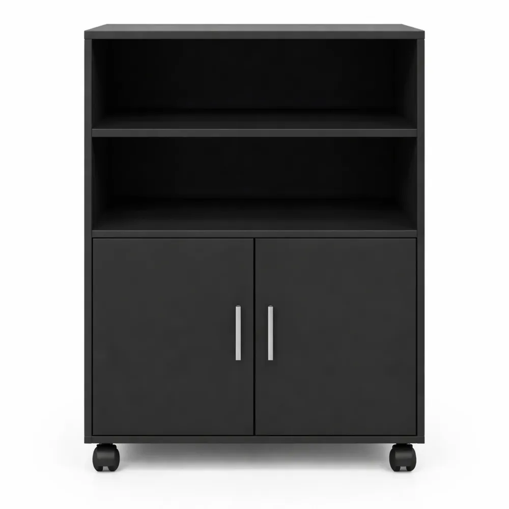 Meuble de Rangement Mobile sur Roulettes, Armoire Bureau 60x48x81 cm Bois Noir-Woodlivingco