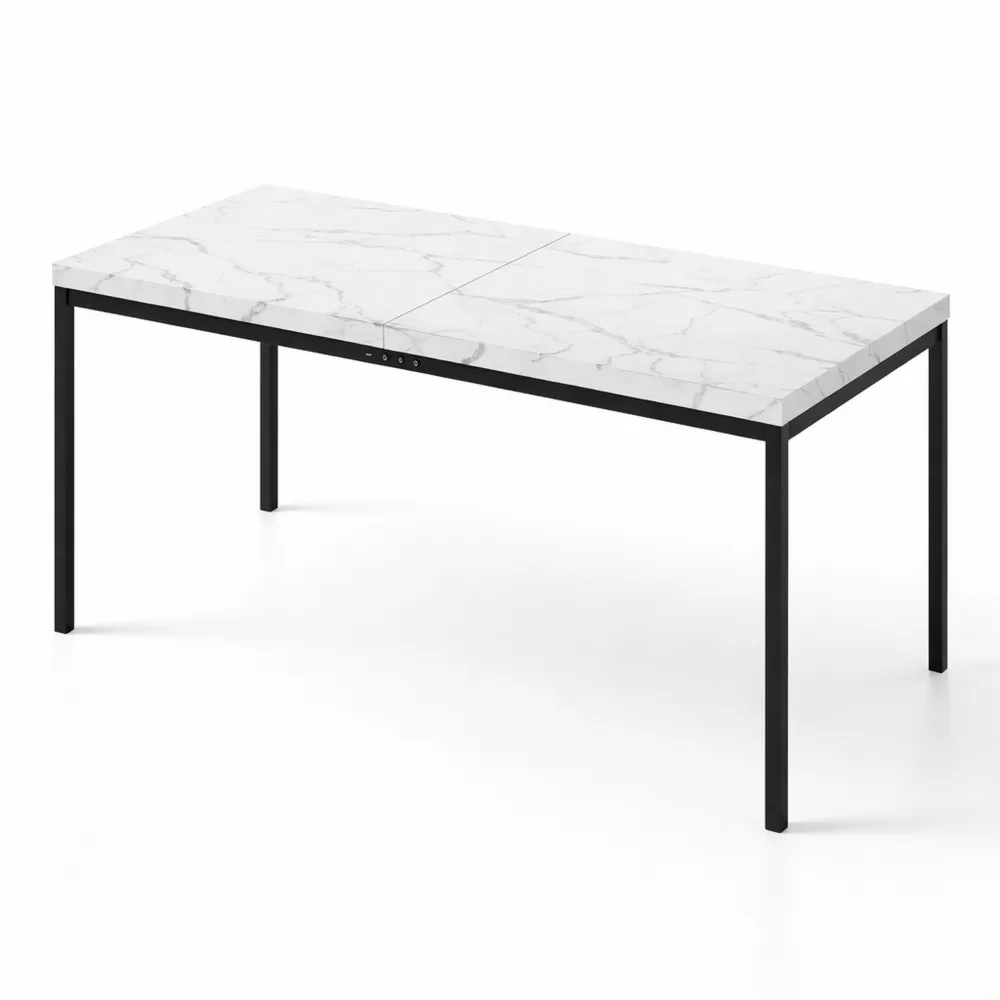 Table à Manger en Bois avec Effet Marbre pour 4 à 6 Personnes, Design Moderne Métallique, 120x70x75cm-Woodlivingco