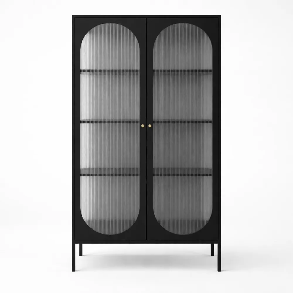 Vitrine de salon industrielle noire avec 5 étagères et 2 portes-Furnivillaco