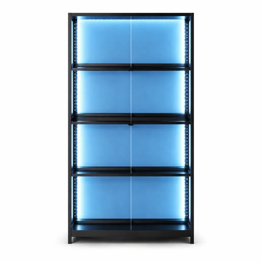 Vitrine moderne avec éclairage LED et portes en verre, 4 étagères pour objets de collection-Furnivillaco