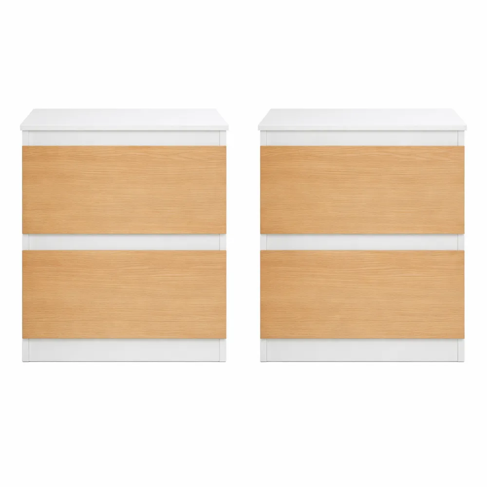 Table de Chevet Moderne avec Prises et Ports USB, 2 Tiroirs, Jaune Amande-Furnivillaco