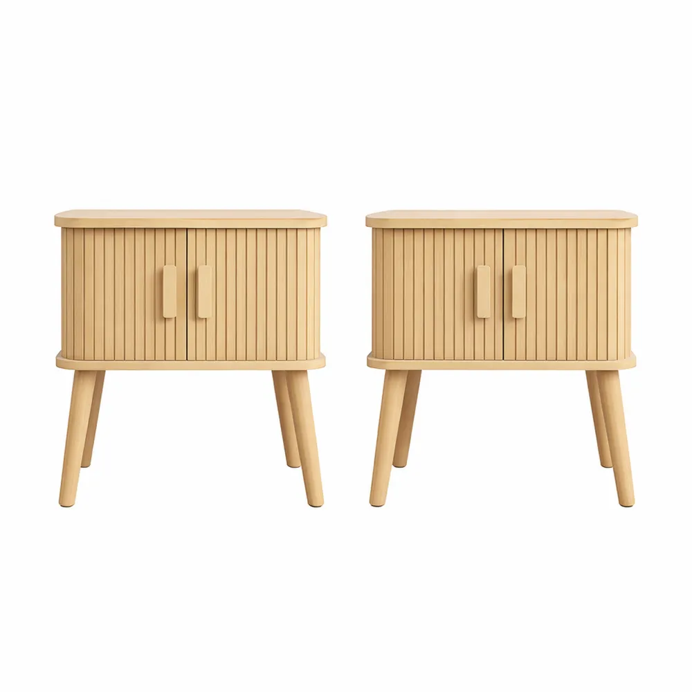 Set de 2 Tables de Nuit en Rotin avec LED et Prises, Éclairage Ajustable et Rangement-Furnivillaco