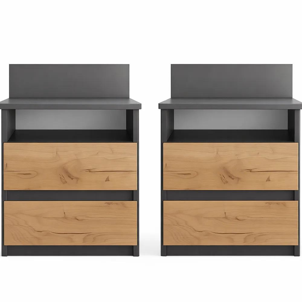 Lot de 2 Tables de Chevet Anthracite et Chêne Doré-Furnivillaco