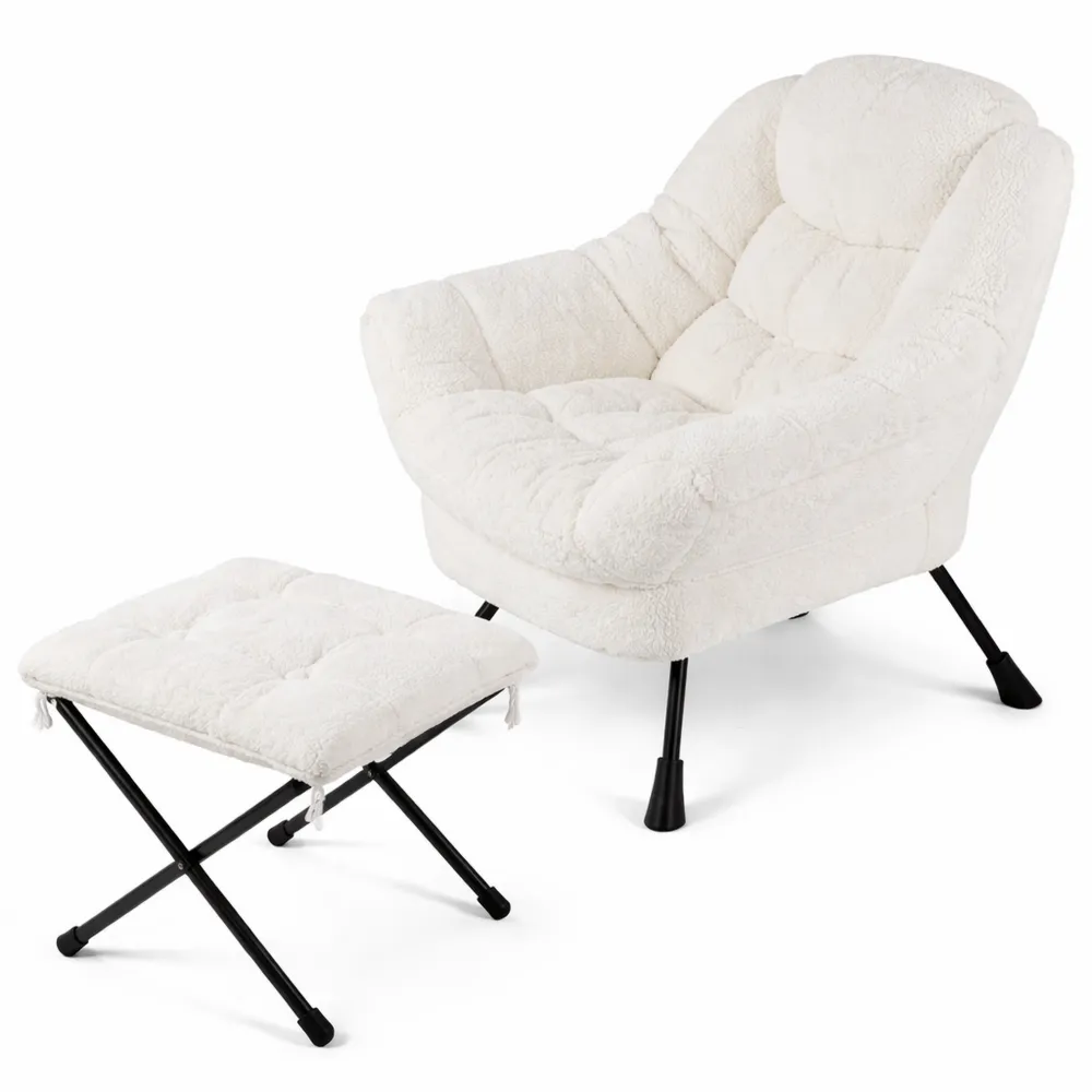 Fauteuil Relax en Tissu Douillet avec Repose-Pieds pour Salon ou Chambre
