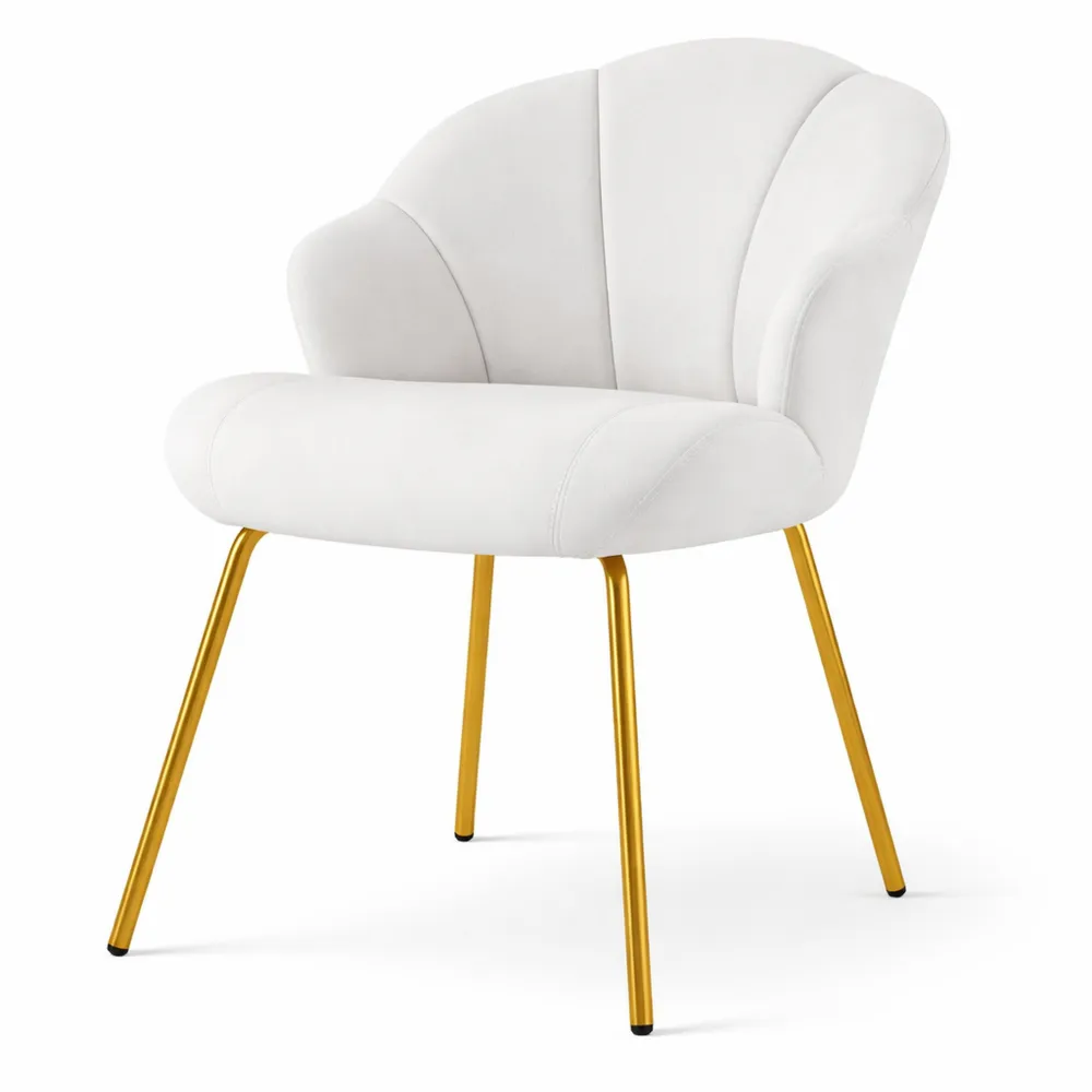Fauteuil Moderne en Velours Blanc avec Pieds en Métal Doré