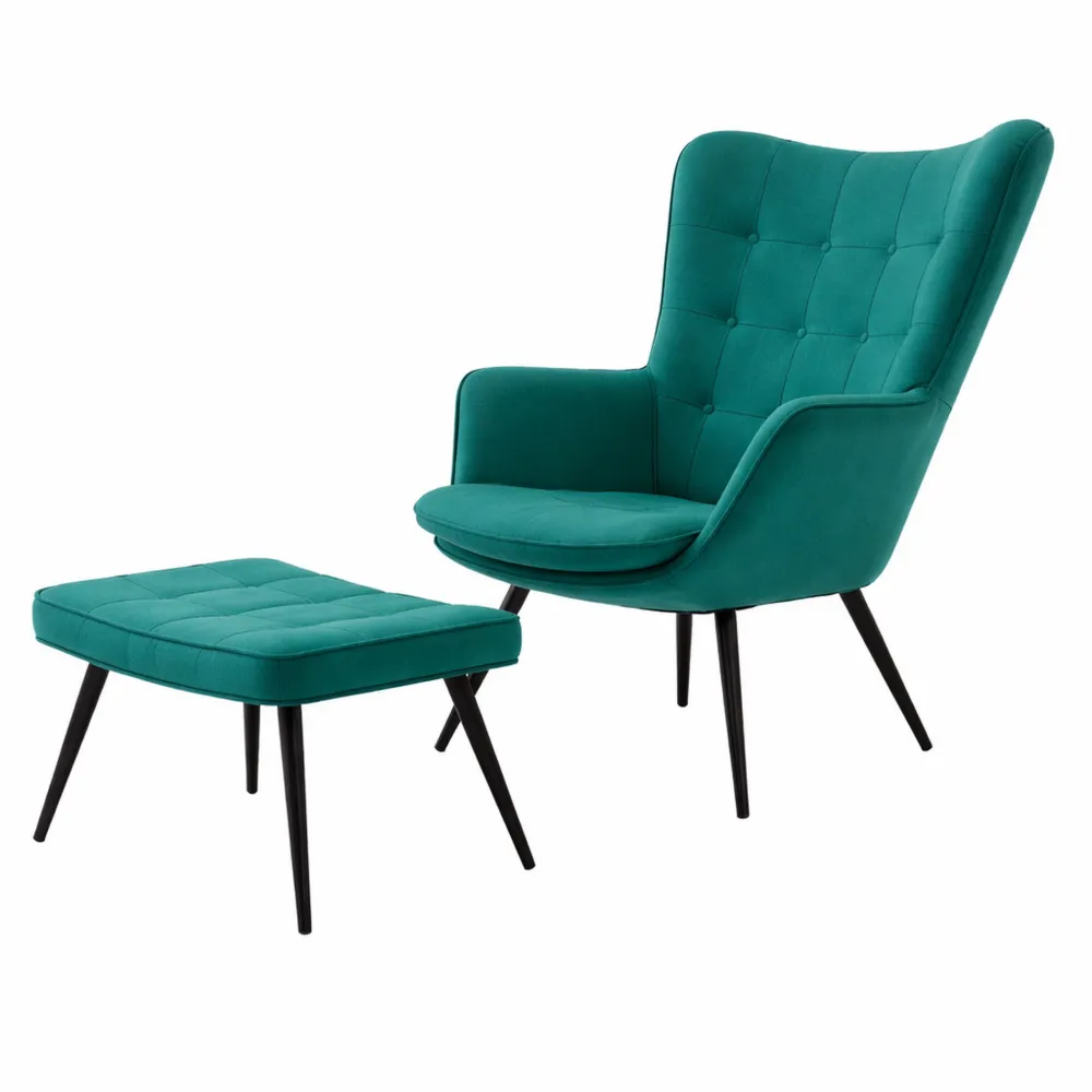 Fauteuil de Détente avec Repose-Pieds Style Scandinave Velours Vert