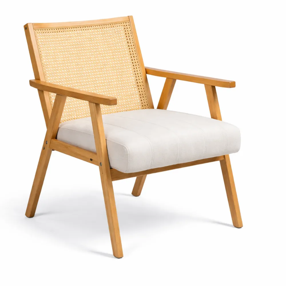 Fauteuil de Détente Confortable avec Dossier en Rotin et Coussin Rembourré