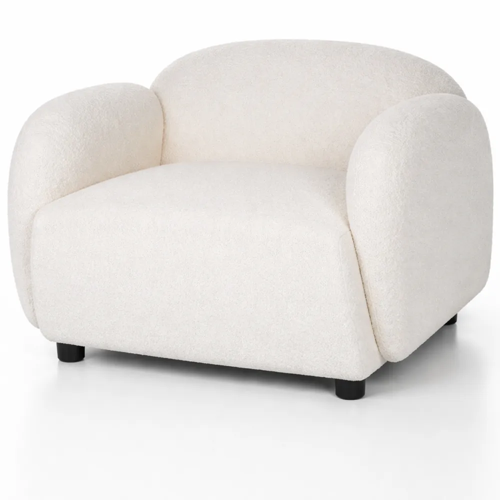 Fauteuil confortable en tissu bouclé avec accoudoirs, idéal salon ou chambre, blanc