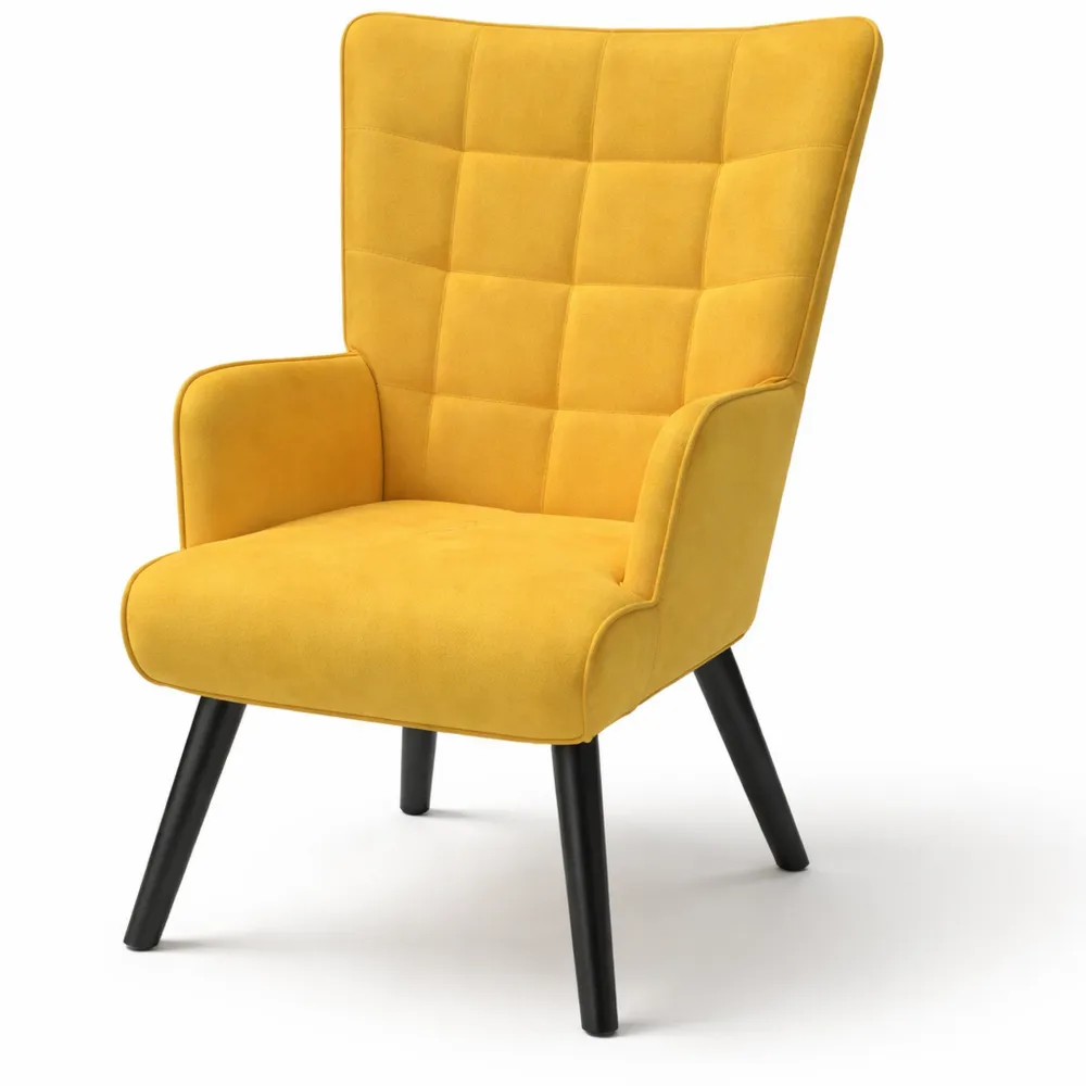 Fauteuil en velours jaune style scandinave
