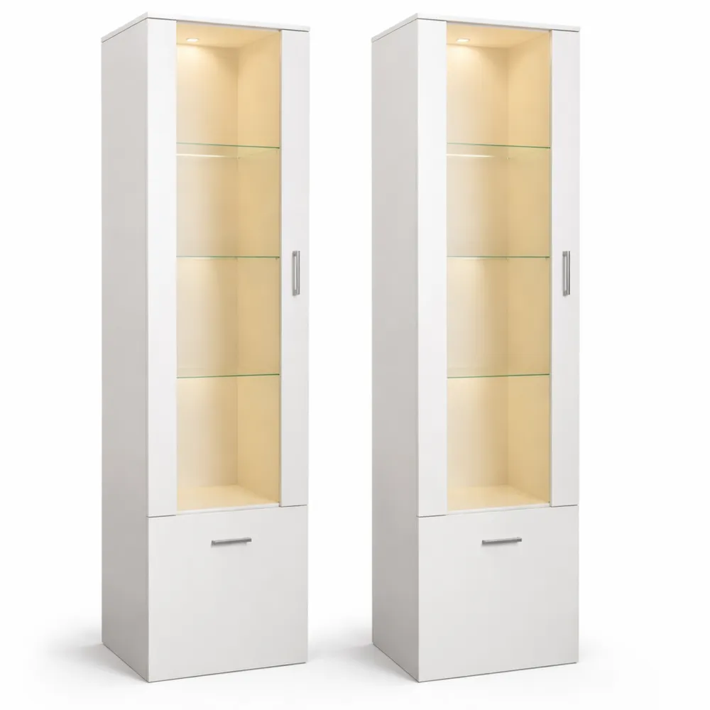 Vitrines LED avec Étagères en Verre et Lumières pour Salon ou Bureau