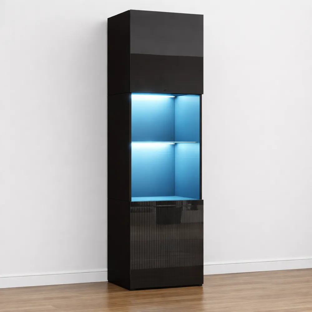 Armoire de Vitrine Éclairée LED avec Étagère en Verre