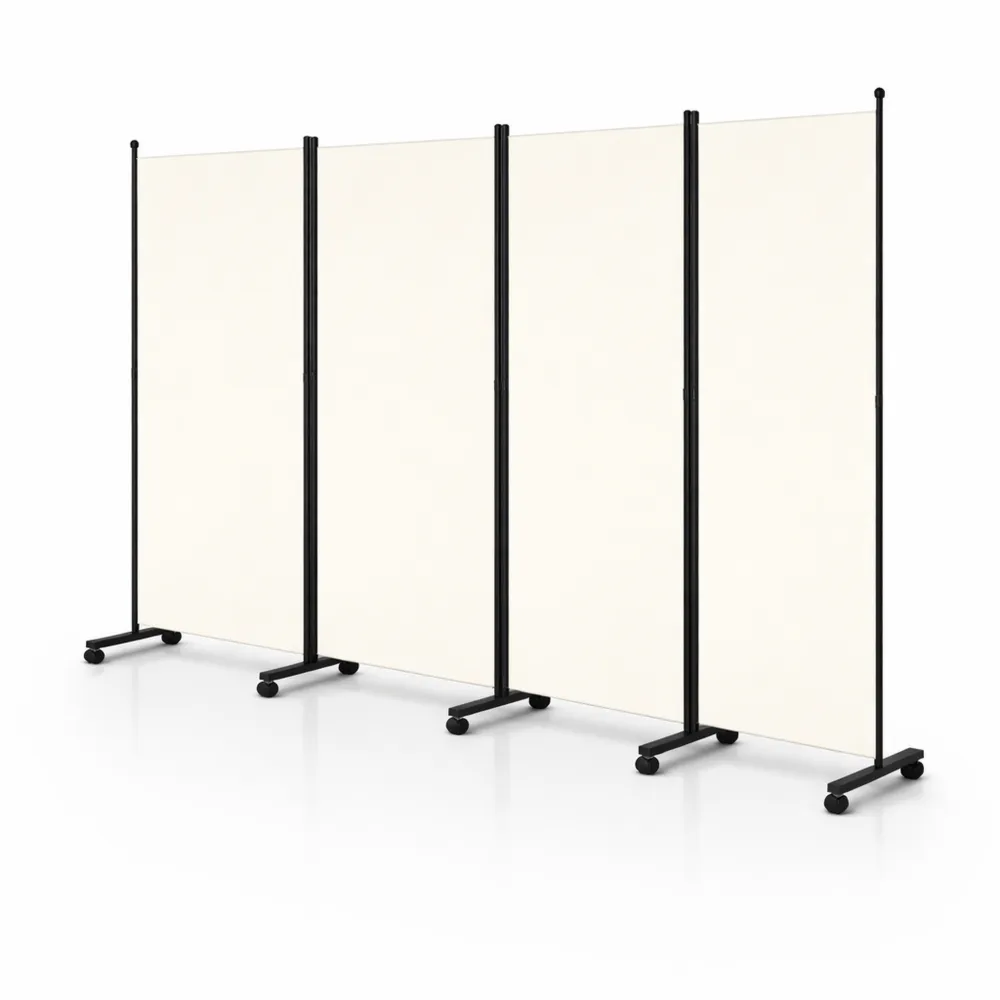 Paravent pliable autonome avec roulettes, 4 panneaux, 228 x 181 cm, pour bureaux et balcons, beige