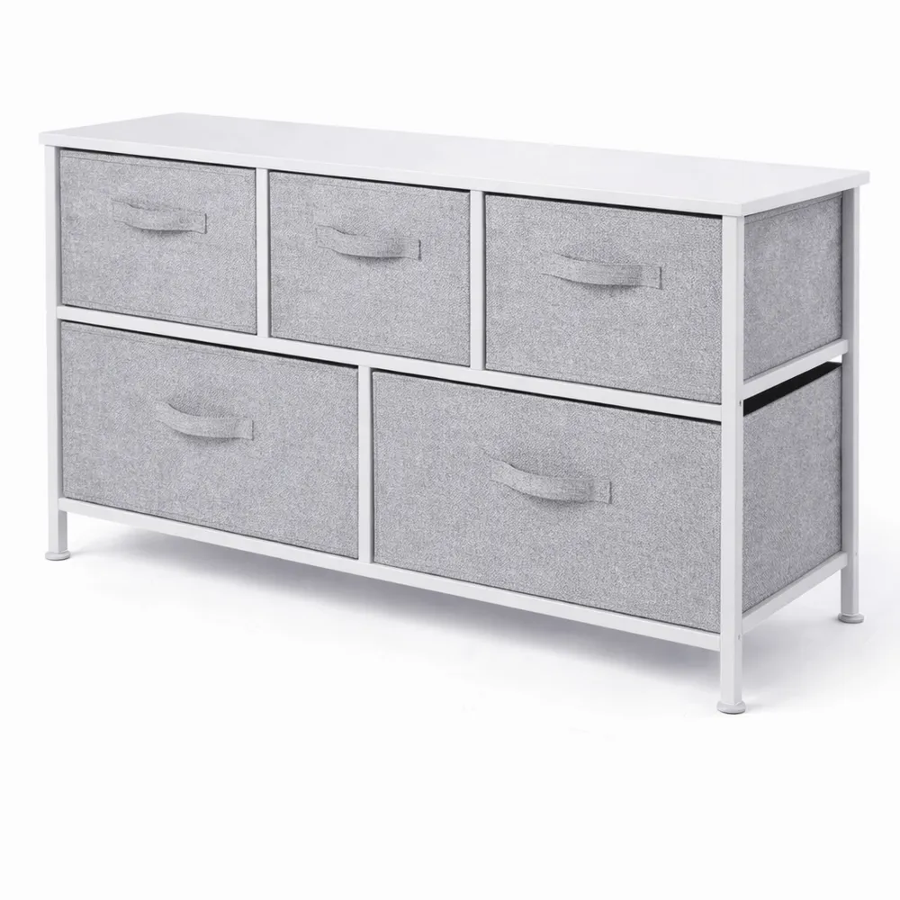 Grande commode avec 5 tiroirs en tissu - Blanche